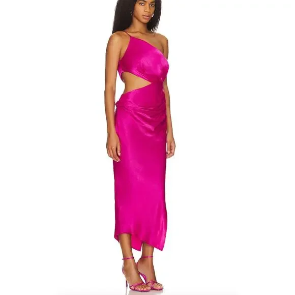 ASTR THE LABEL Martina Satin Cutout One Shoulder Midi Dress | M, Fuchsia Pink - Picture 8 of 8